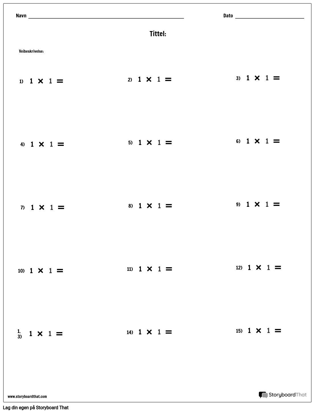 Multiplikasjon - Enkelt Tall - Versjon 1