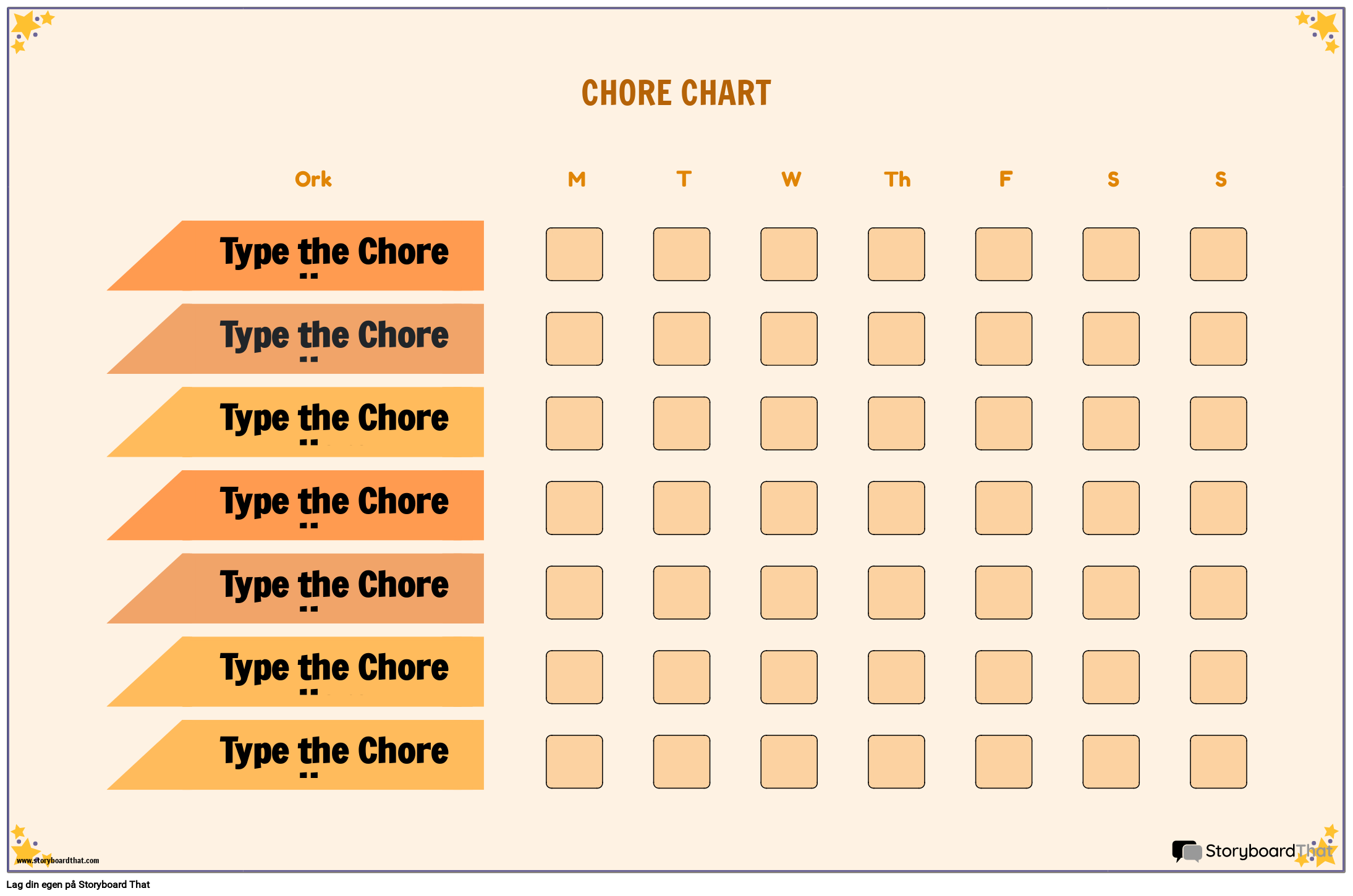 Søt Oransje Chore Chart