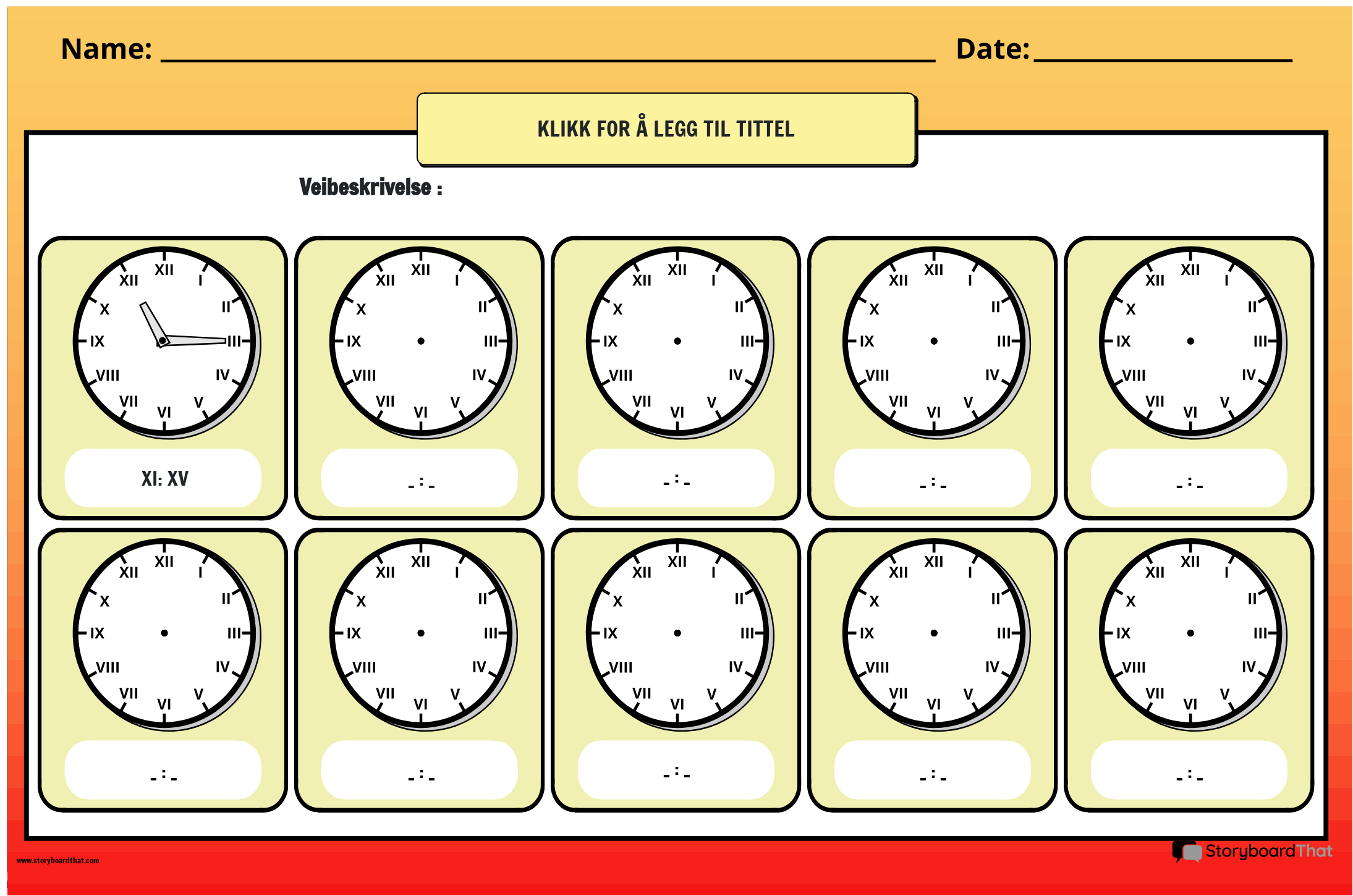 Time on Clock – Romertalls Regneark