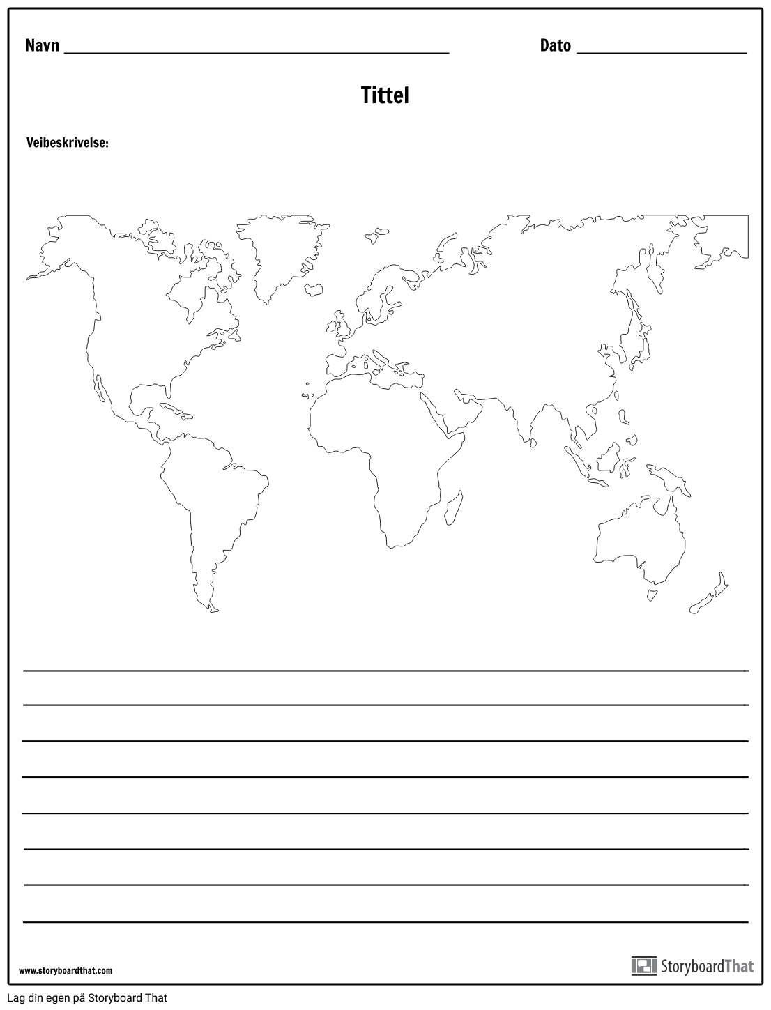 Verdens Kart - med Linjer