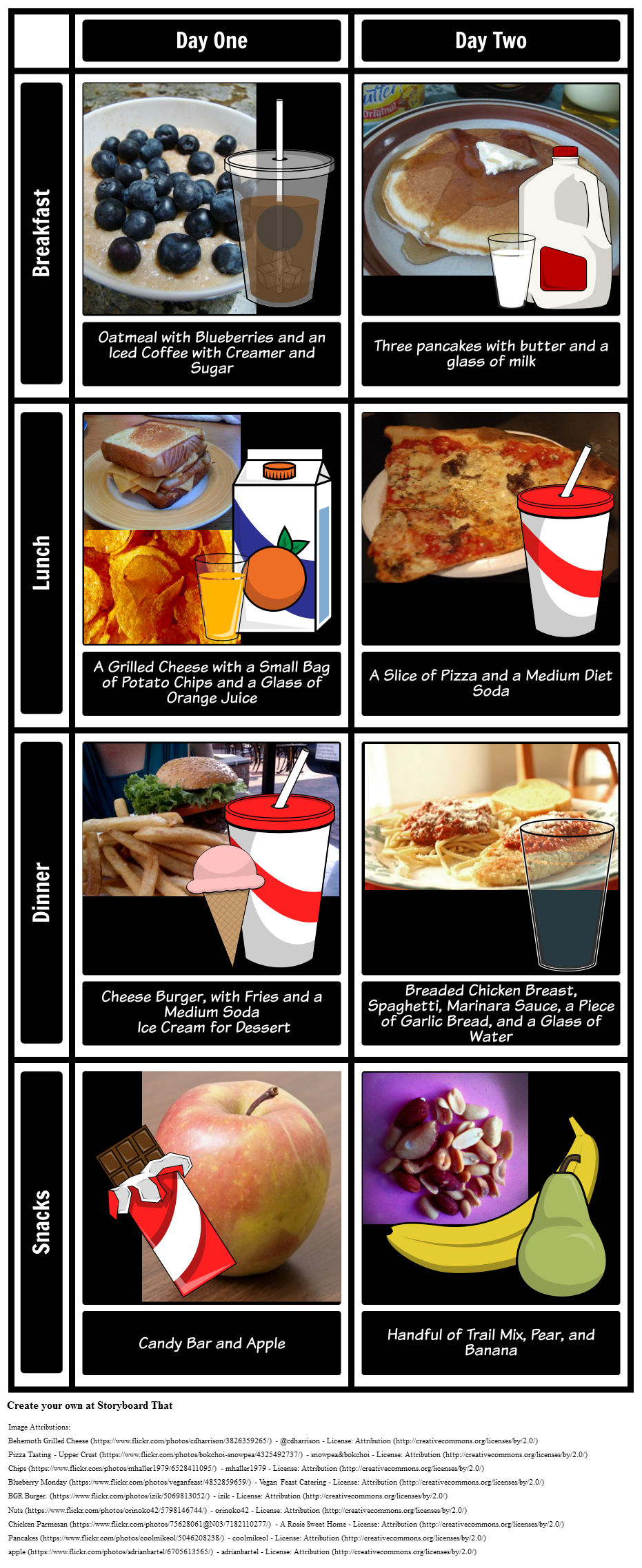 Visual Food Log T Chart Storyboard