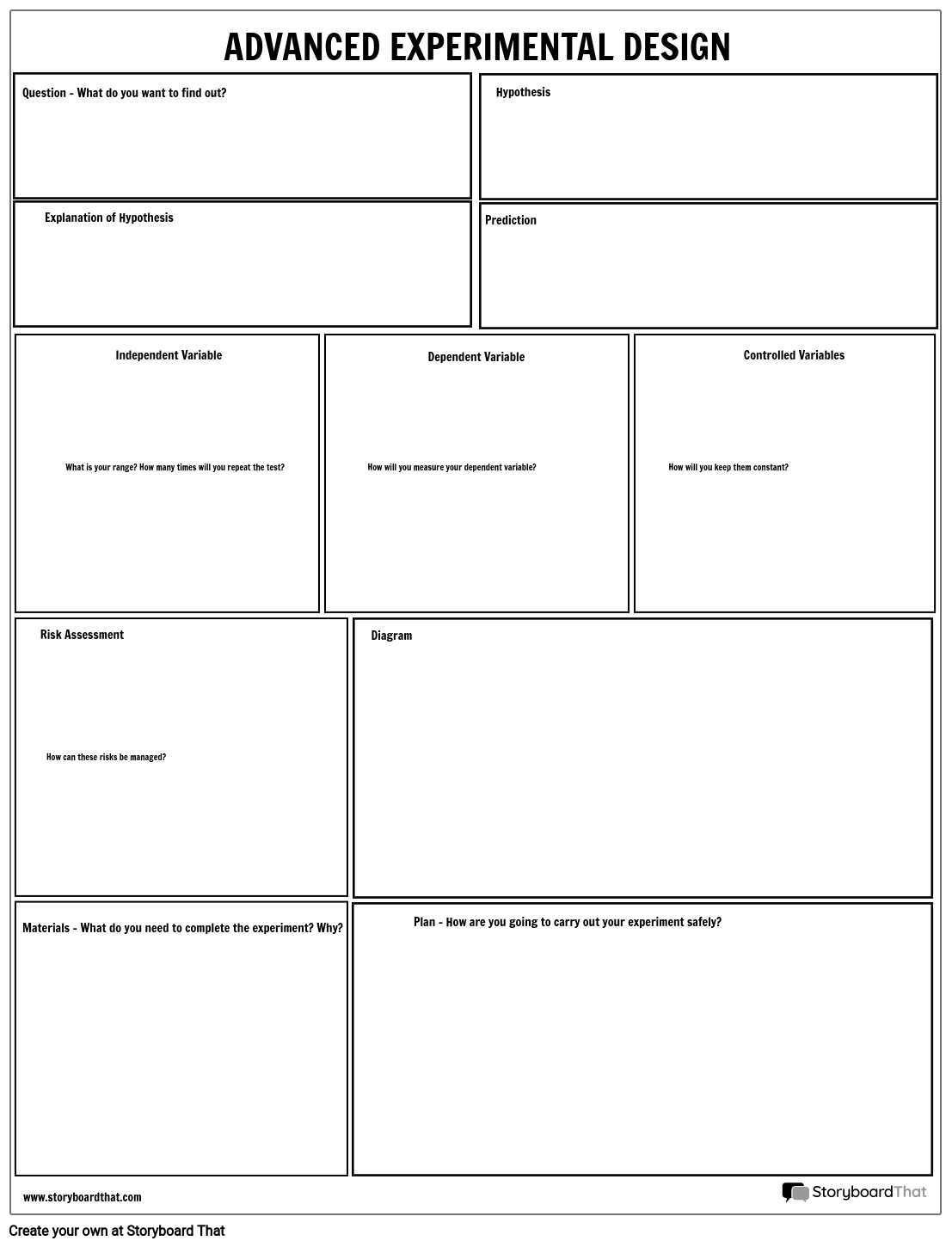 experimental design template worksheet