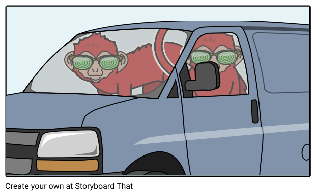 Red Monkeys in Vans Use Xray Glasses