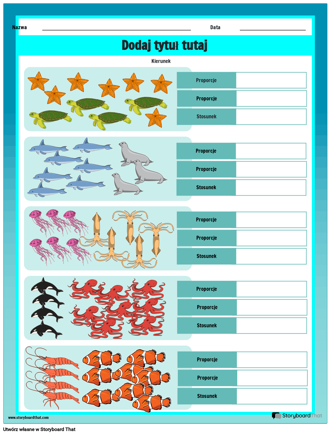 Arkusz Proporcji z Motywem Stworzeń Morskich