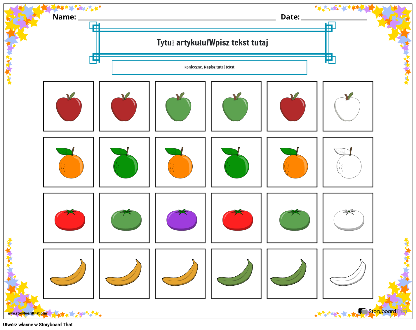Arkusz wzorca kolorów owoców