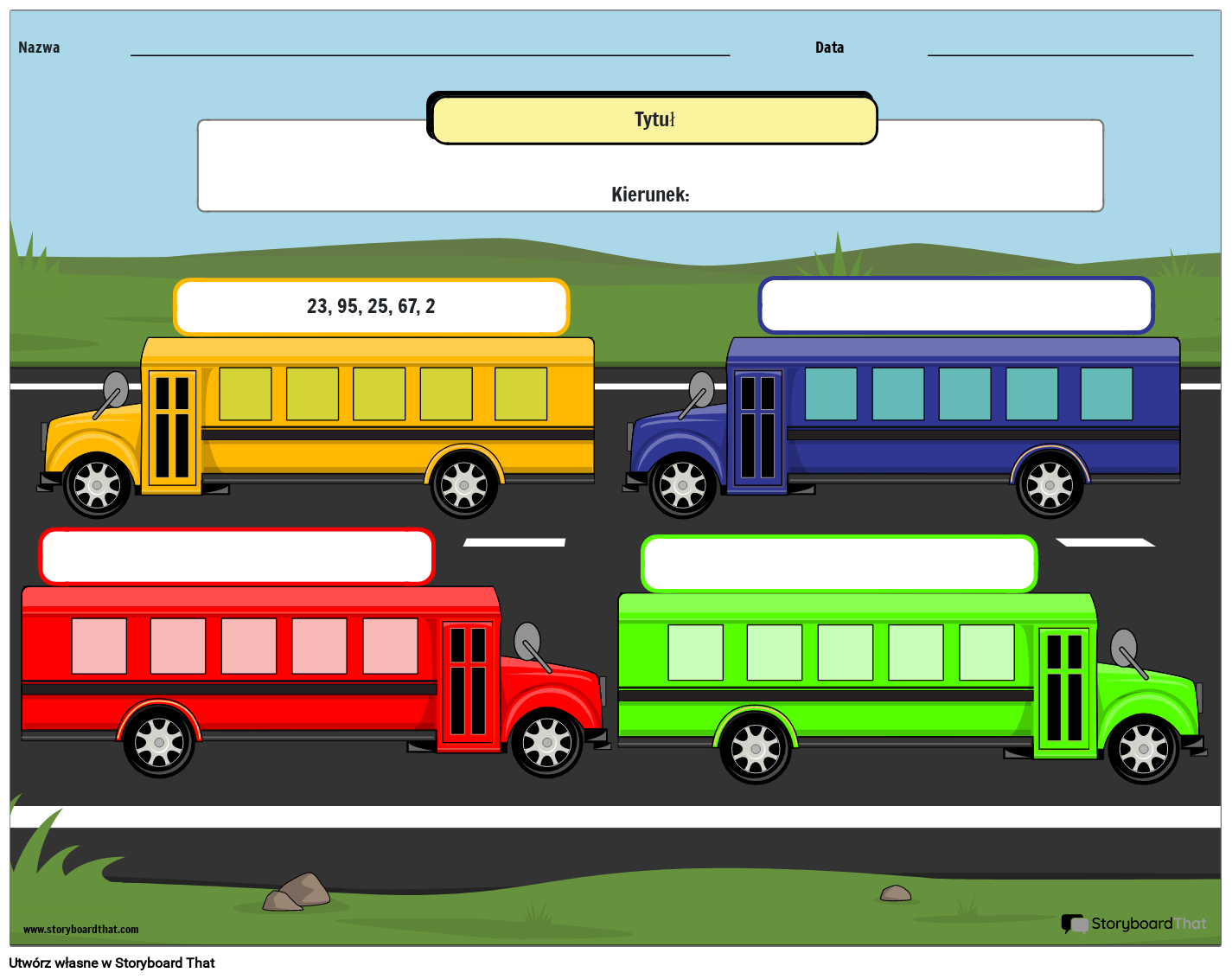 Arkusz z Numerami Zamówień do Wydrukowania z Motywem Autobusu