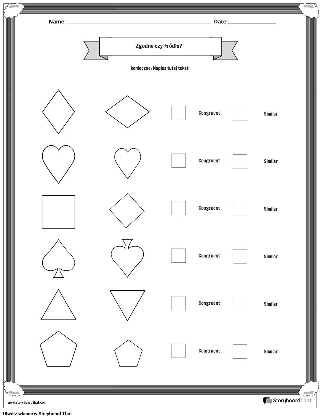 Arkusz zgodnych lub podobnych kształtów z tęczową ramką (czarno-biały)