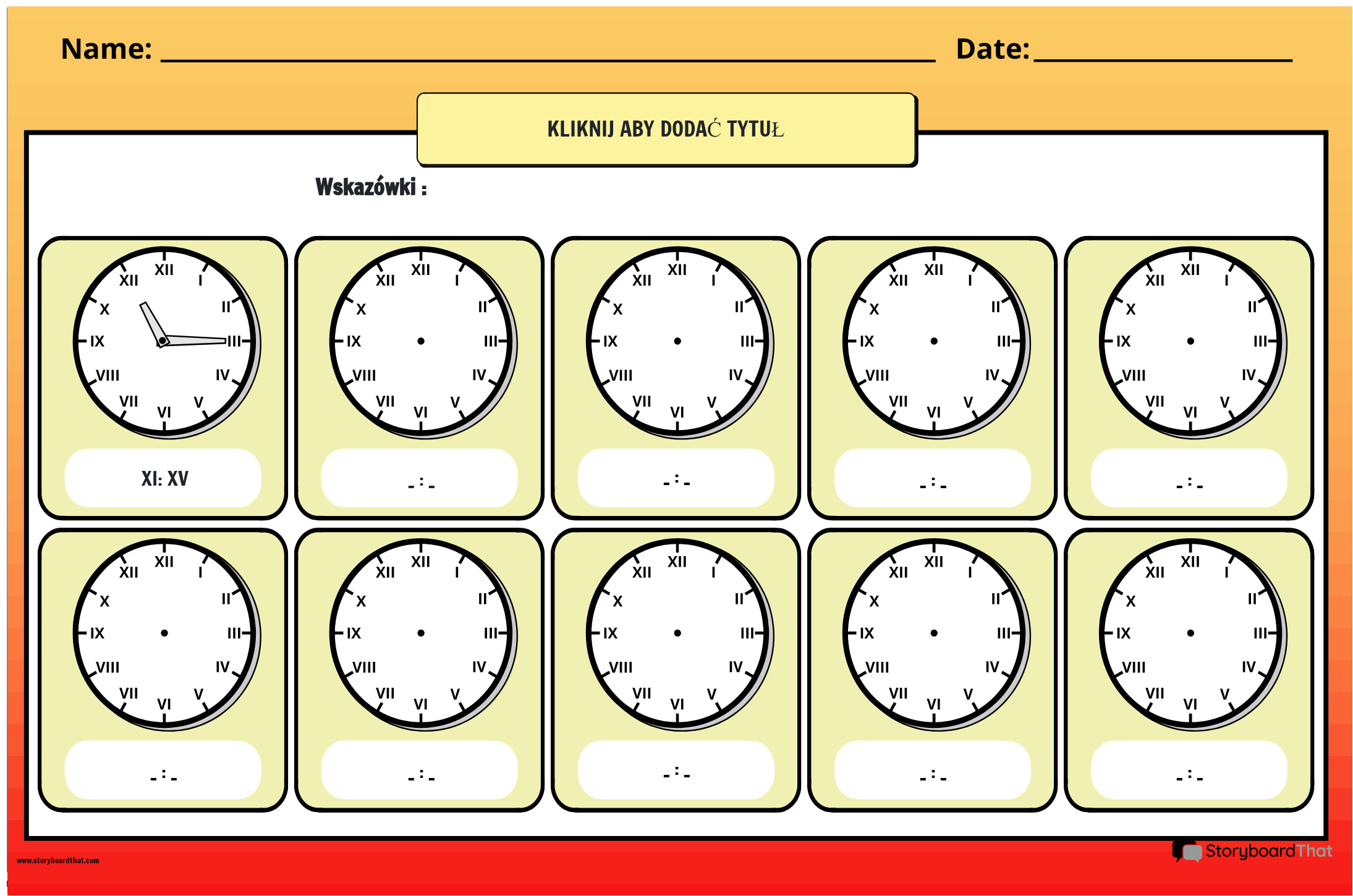 Czas na Zegarze – Arkusz Liczb Rzymskich