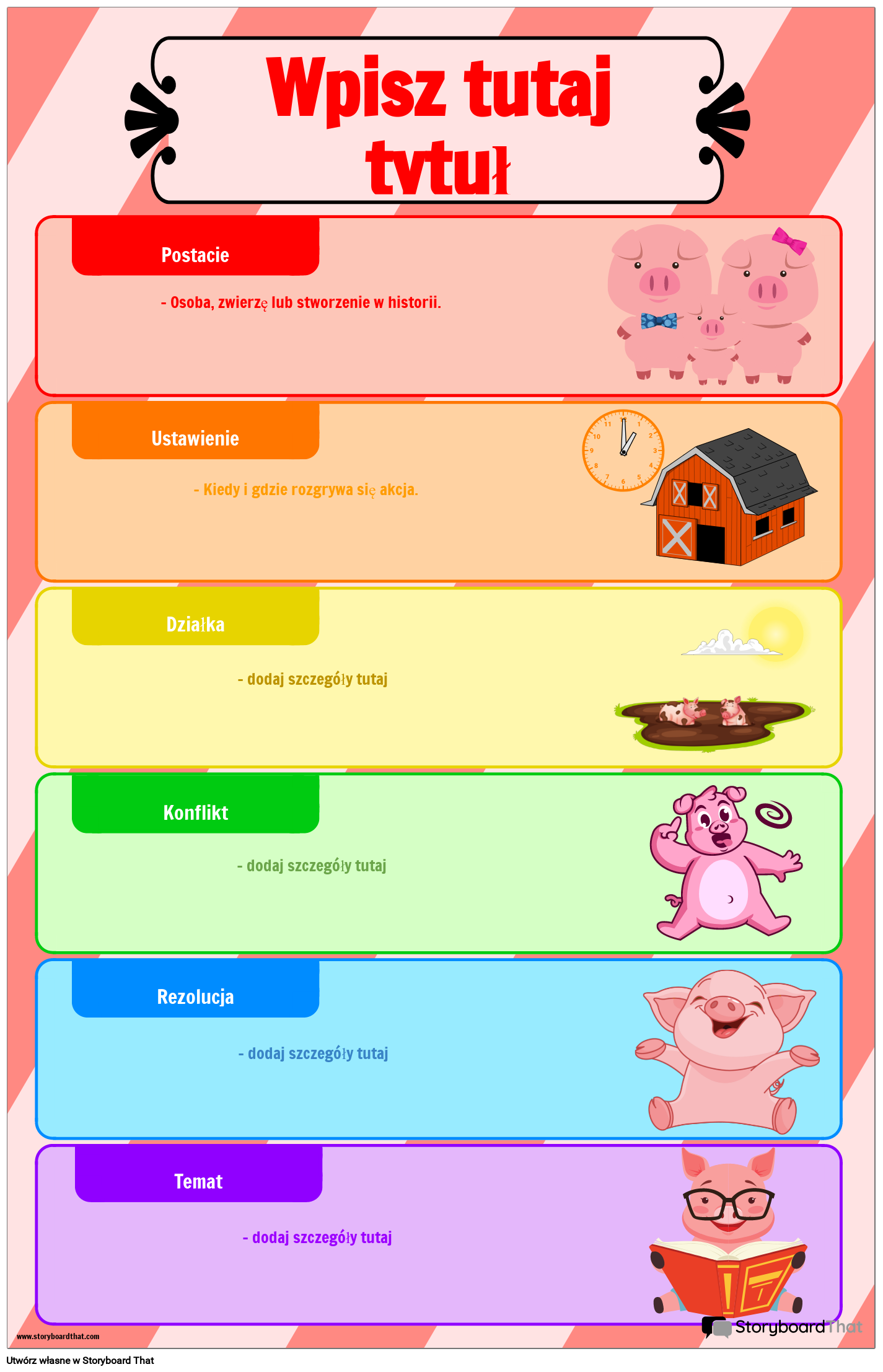 Elementy plakatu z motywem świni