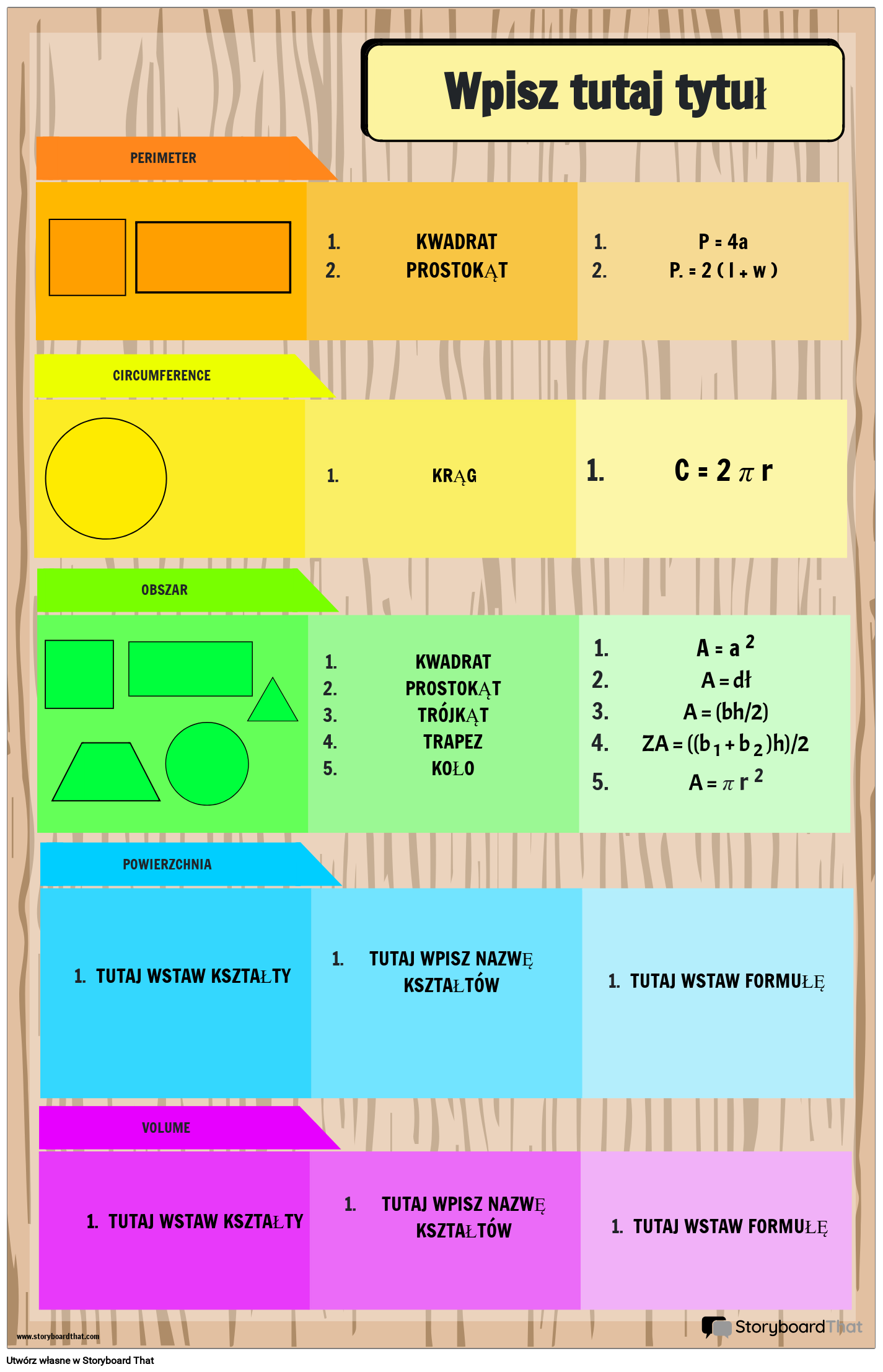 Podstawowy plakat formuły matematycznej z kształtami i kolorami tęczy