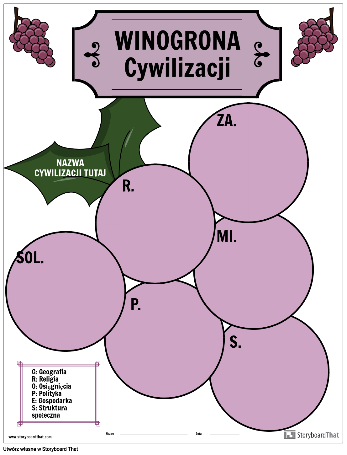 Szablon, Graficzny Organizer WINOGRON w kształcie winogron