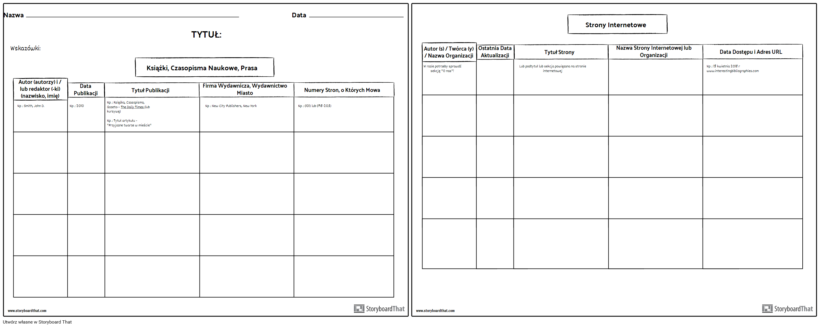 Utworz Arkusz Bibliograficzny Szablon Bibliografii