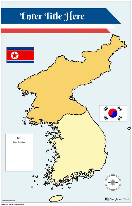 Map Poster 31 Color Portrait North and South Korea