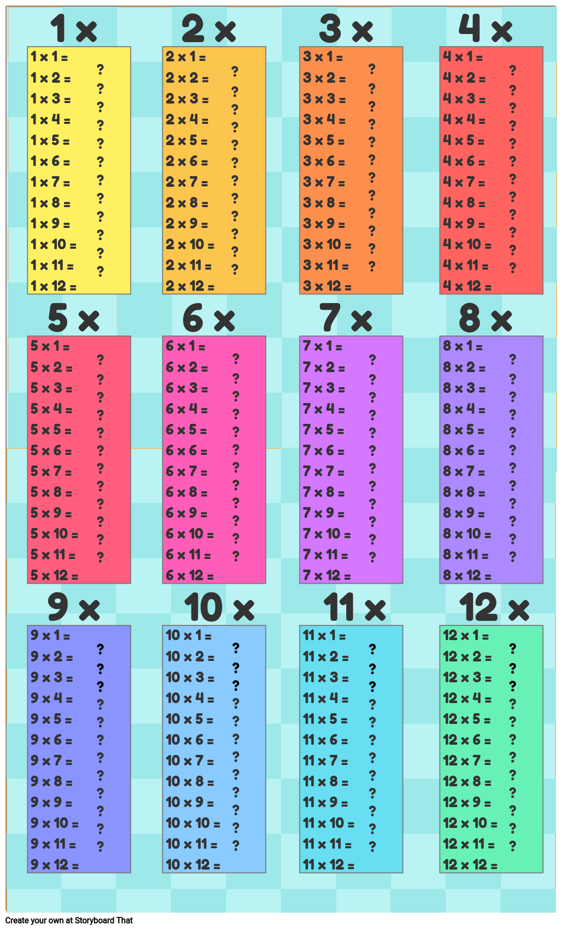 Multiplication Table Template 1