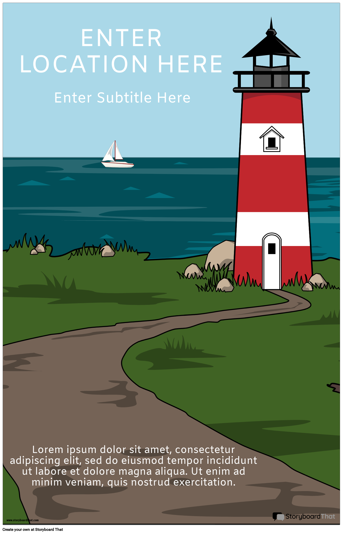 Travel Poster Template Featuring Path to Lighthouse