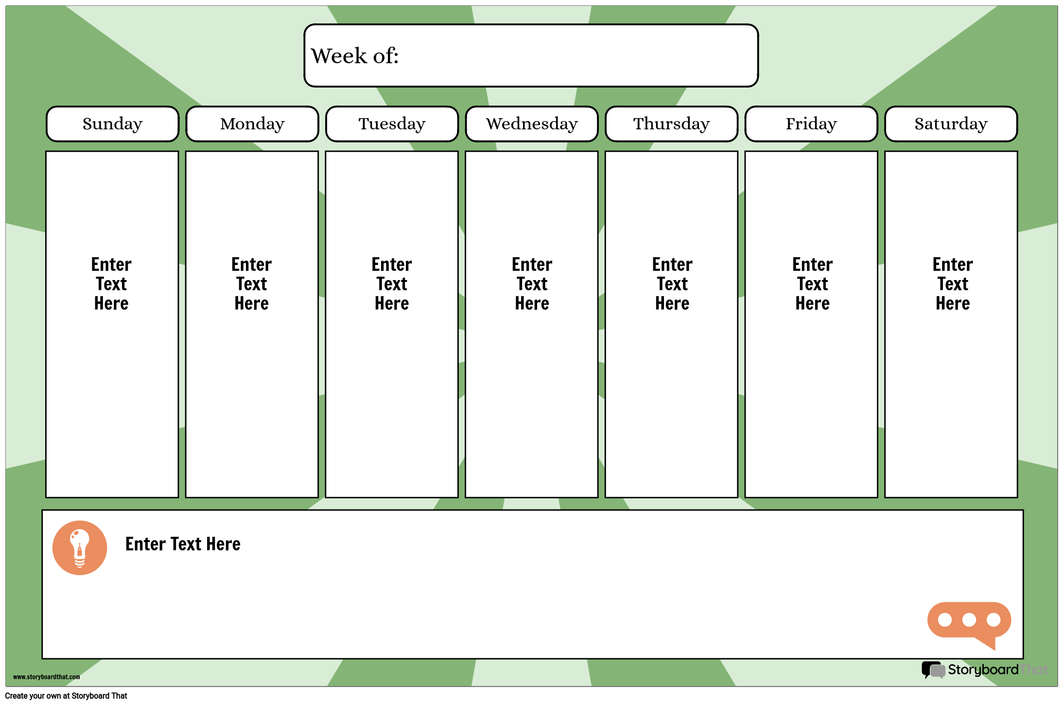 Weekly Calendar Green Starburst Theme