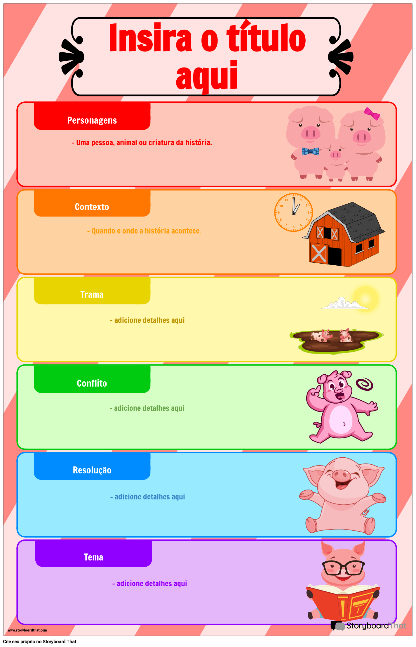 Elementos de um pôster de história com tema de porco