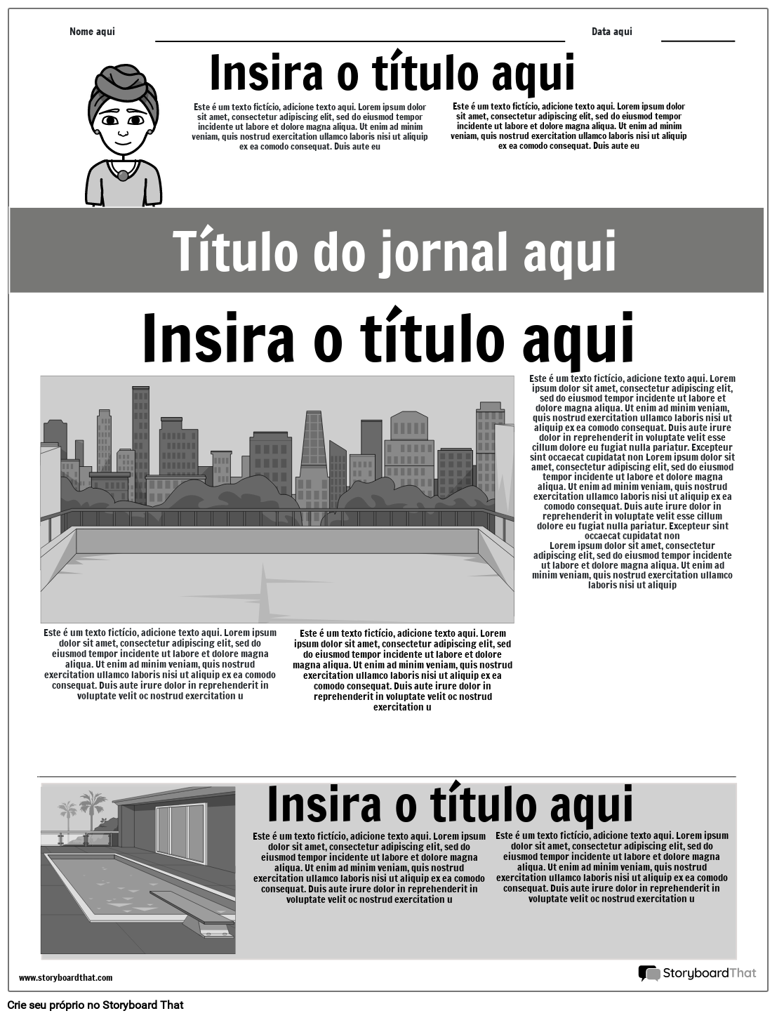 Modelo de jornal de primeira página cinza