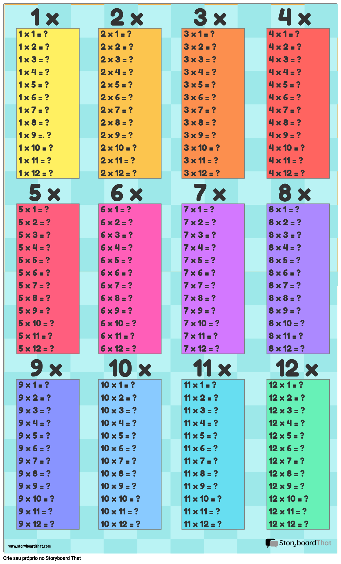 Modelo de Tabela de Multiplicação 2