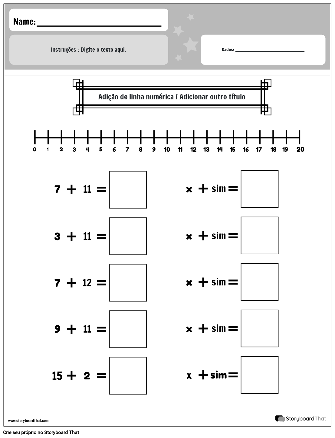 Planilha de adição de linhas de números (preto e branco)