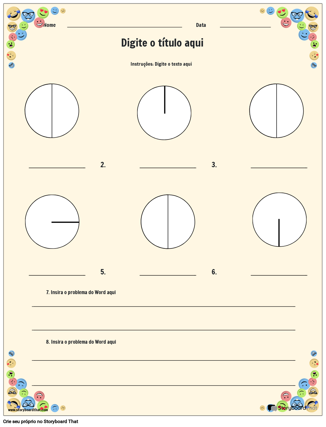 Planilha de área e circunferência com borda de emoji matemático
