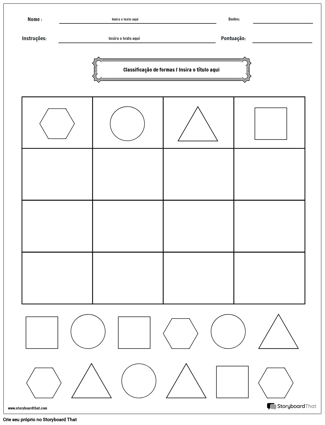 Planilha de classificação de formas (preto e branco)