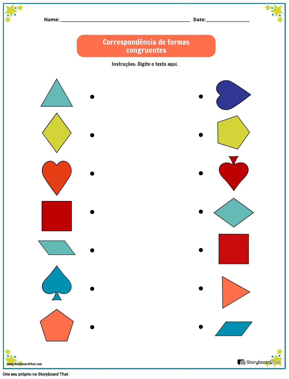 Planilha de correspondência de formas congruentes com borda em estrela
