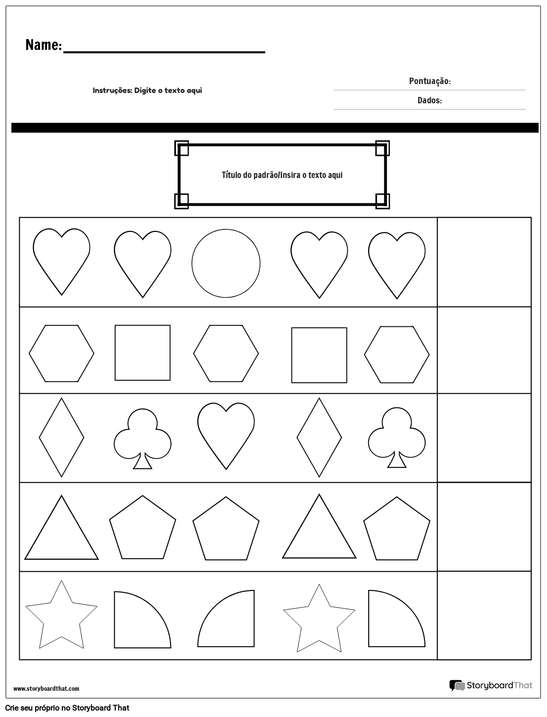 Planilha de padrão completo de formas (preto e branco)