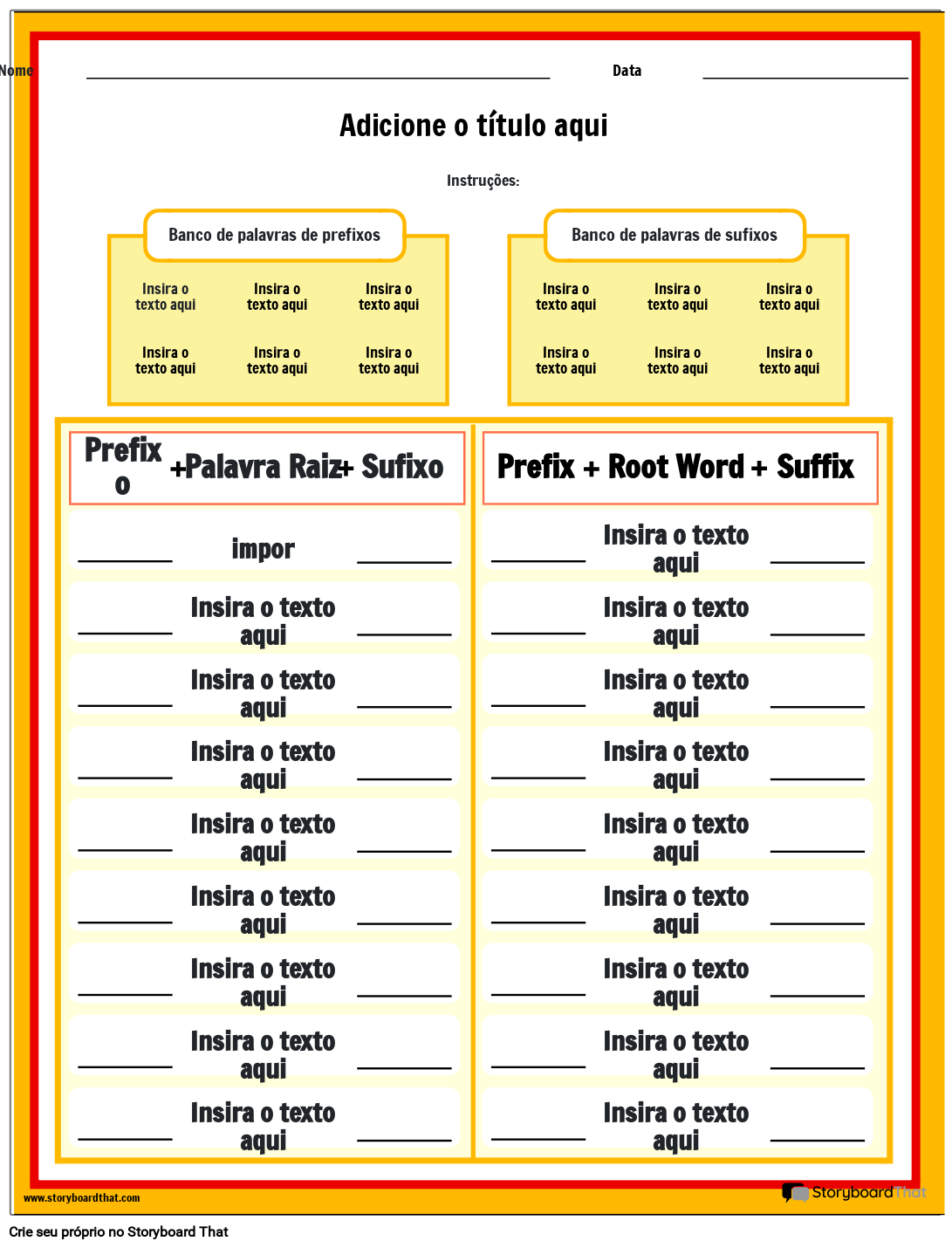 Planilha de Prefixo e Sufixo Para Impressão Gratuita