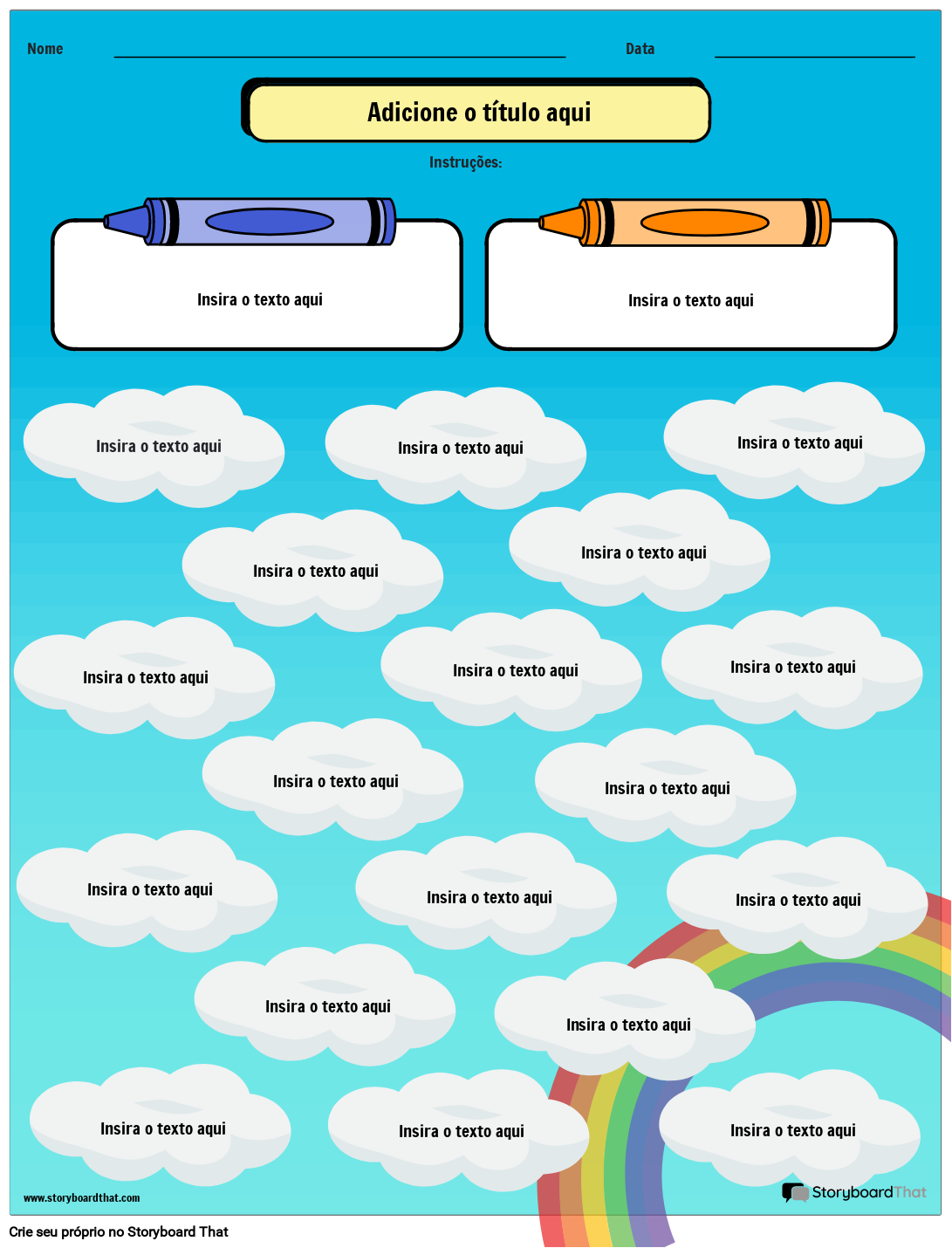 Planilha de Prefixos e Sufixos com Tema de Nuvens