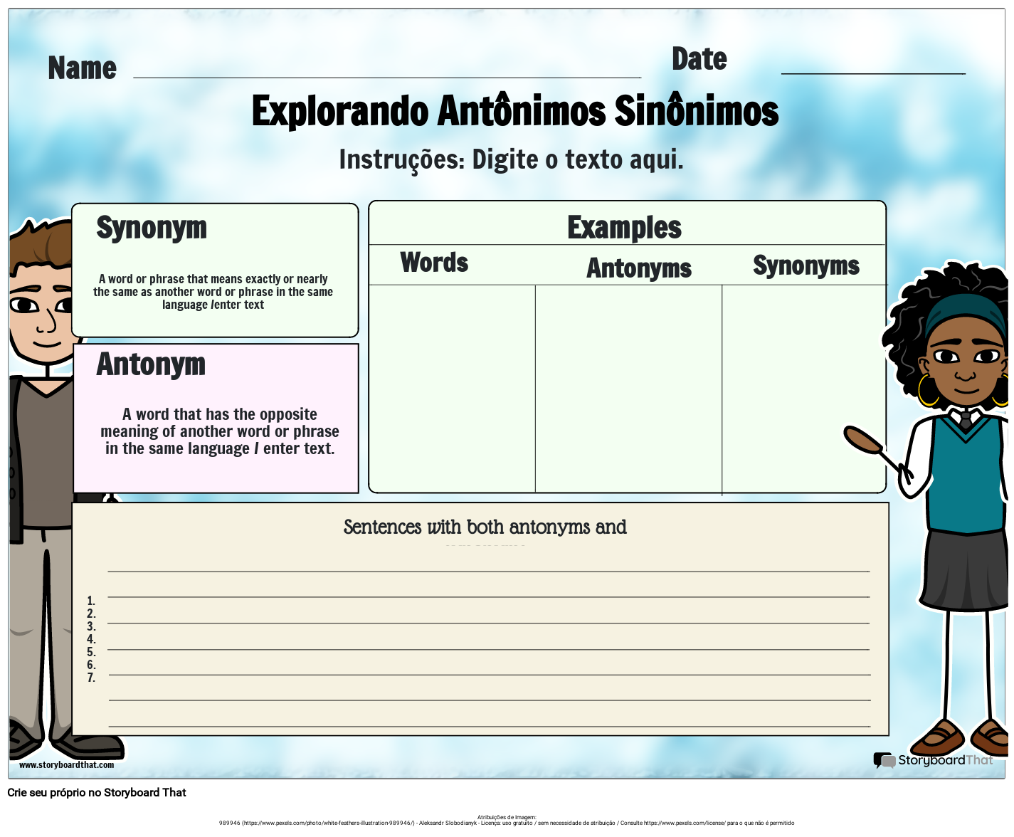 Planilha de sinônimos e antônimos para séries superiores