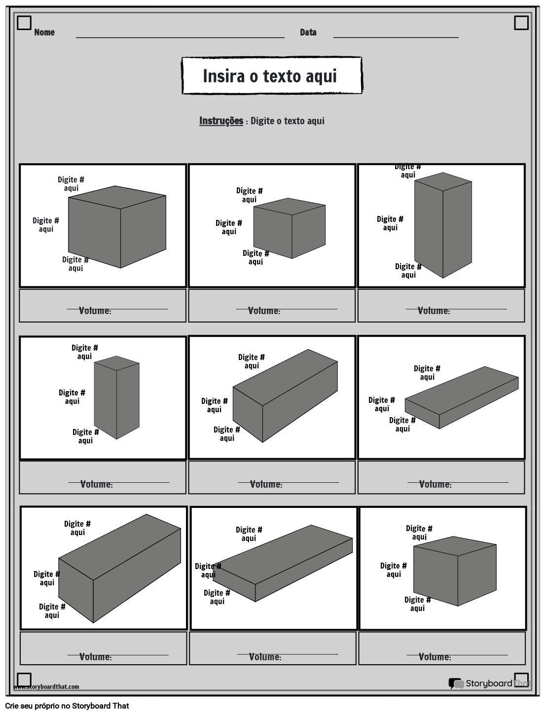 Planilha de volume para impressão gratuita com quadrados em preto e branco