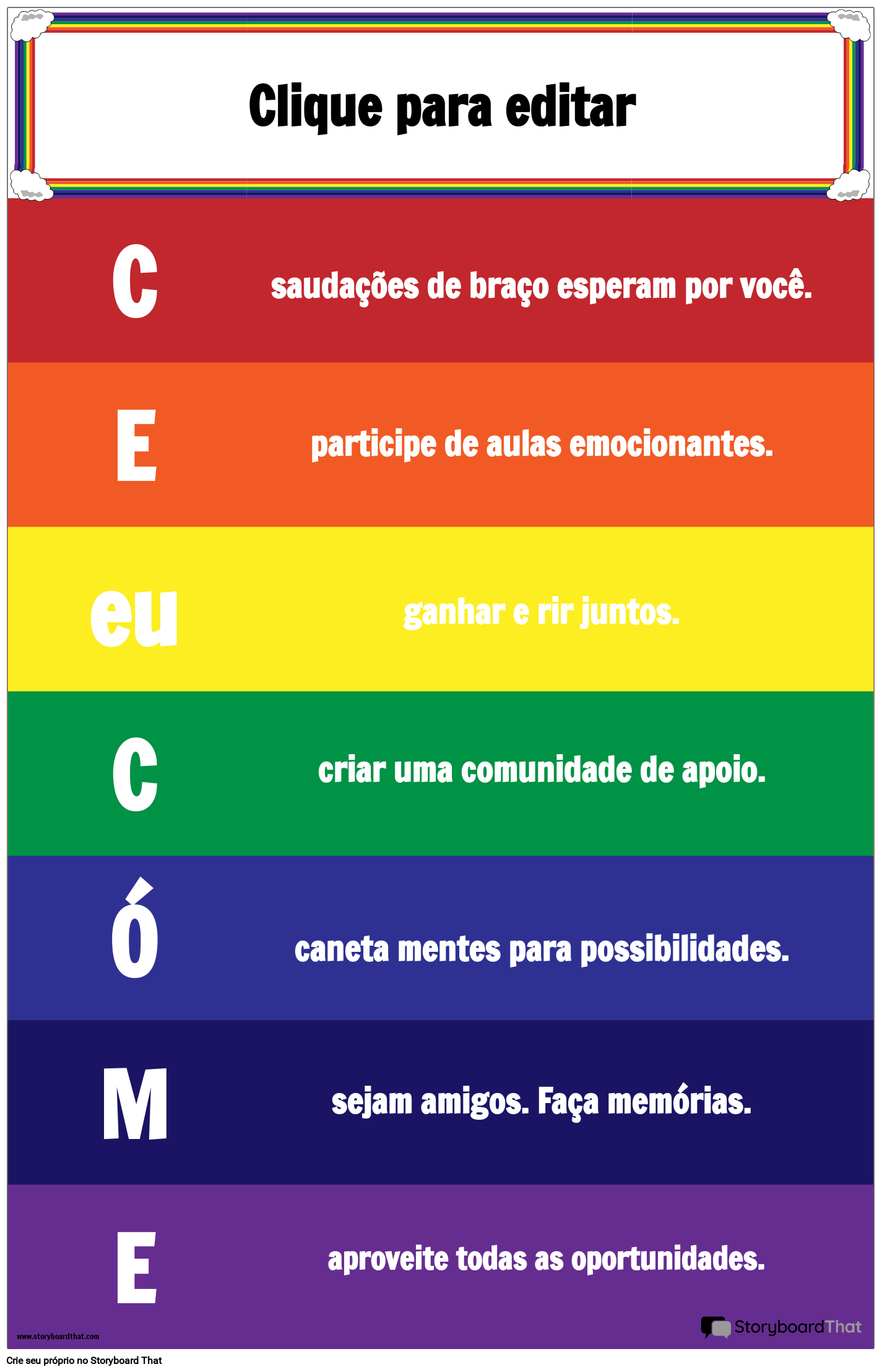 Poster de boas-vindas com motivos arco-íris