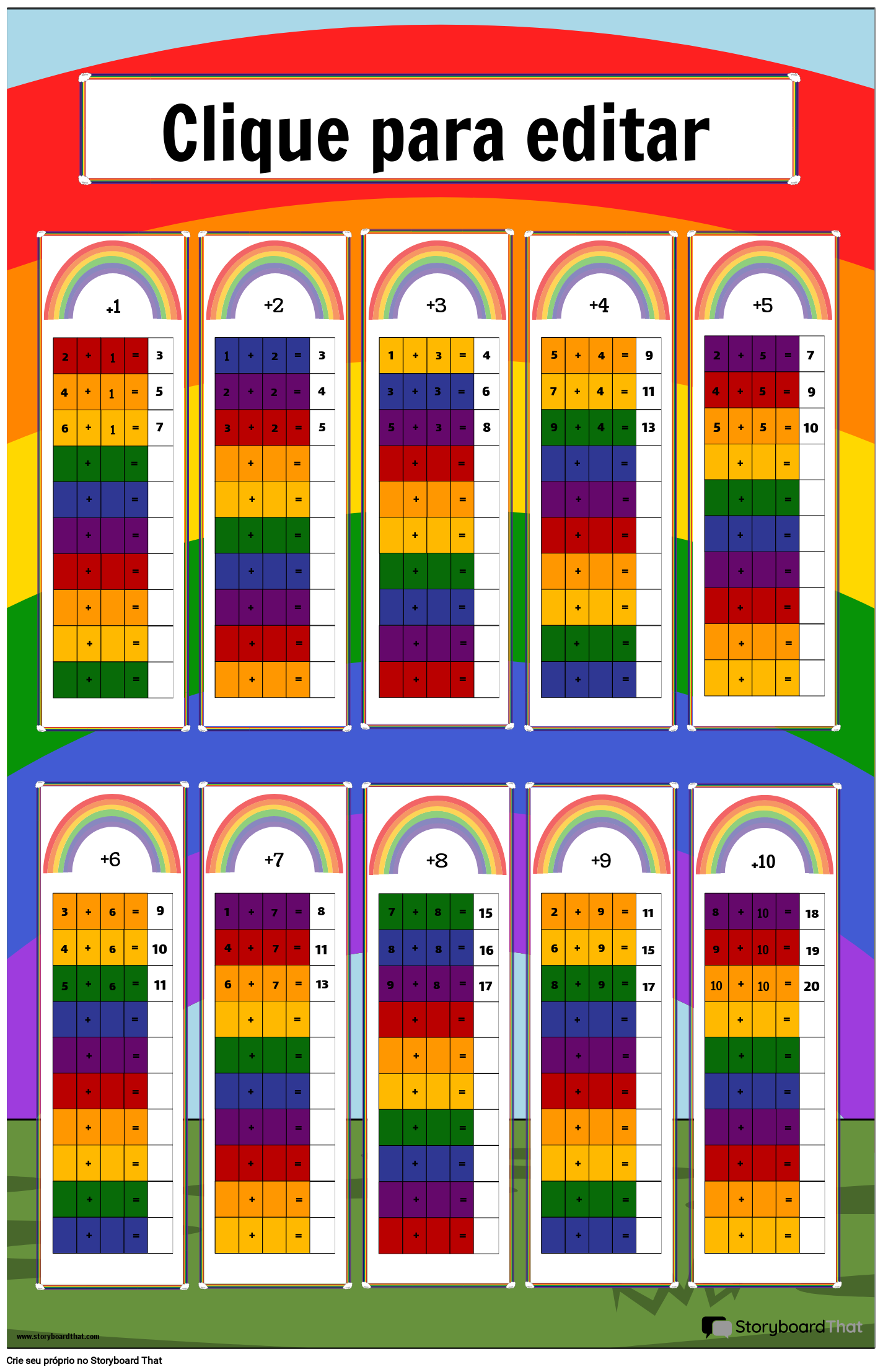 Pôster de Gráficos de Adição com Tema Arco-íris