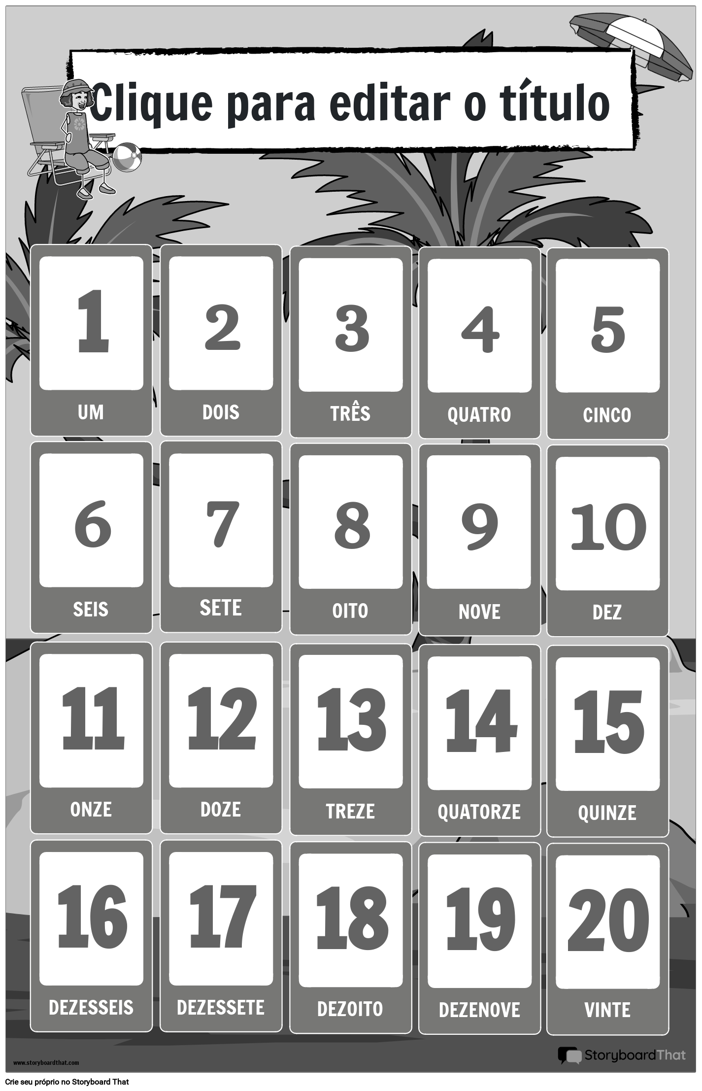 Pôster de números com tema de praia 1-20