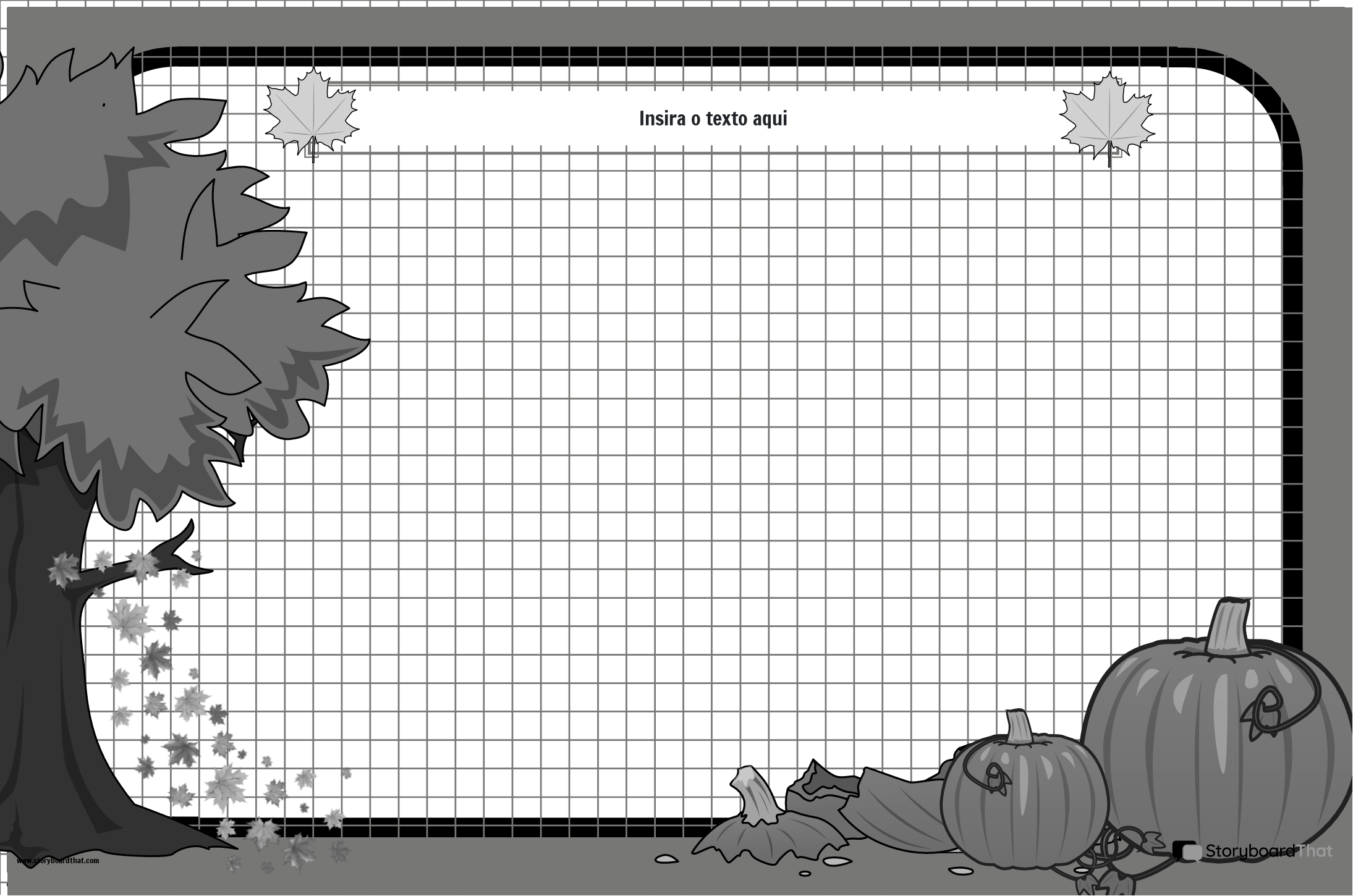Pôster de papel milimetrado com tema de outono em preto e branco