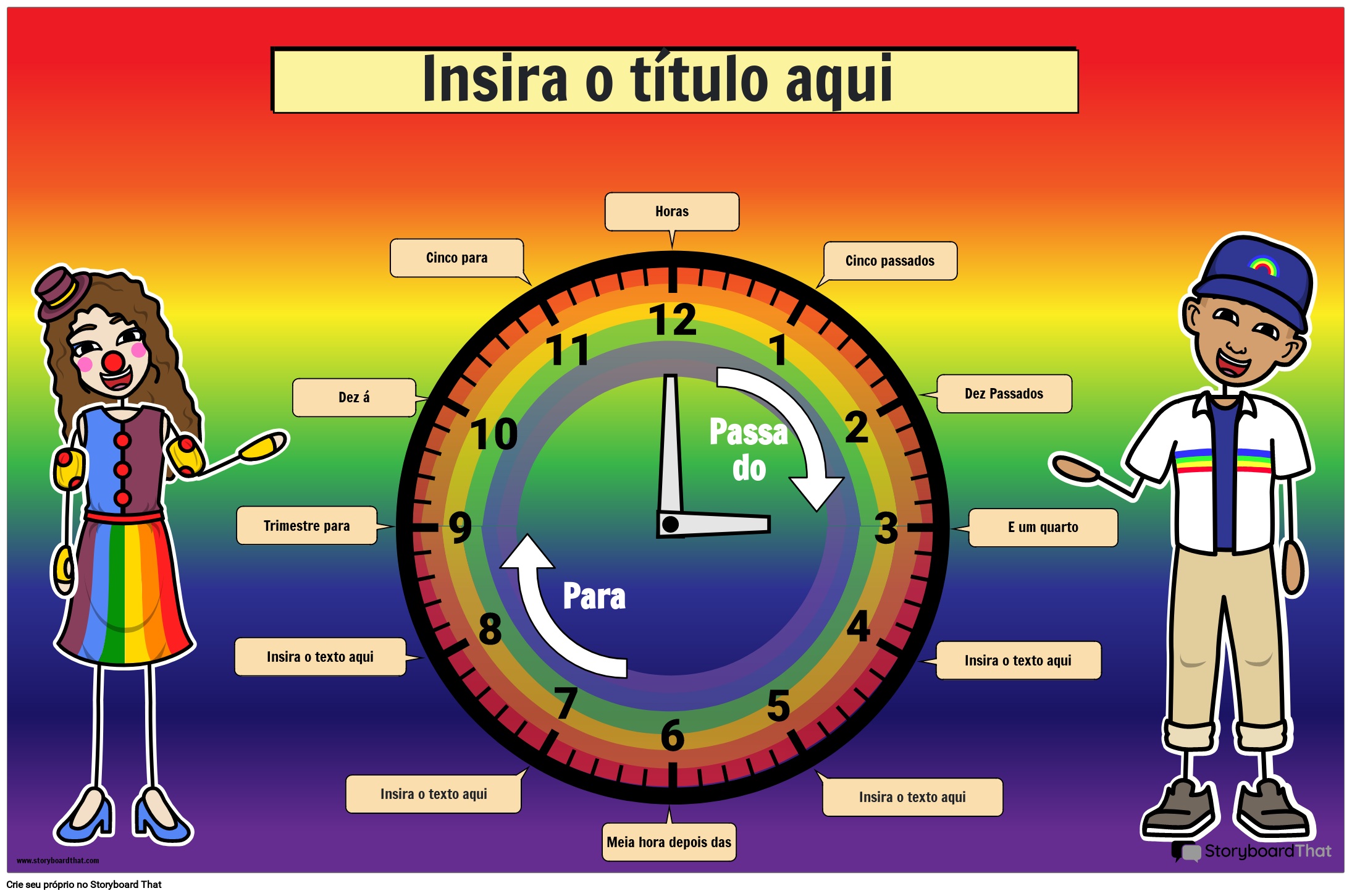 Pôster de Relógio com Tema Arco-íris