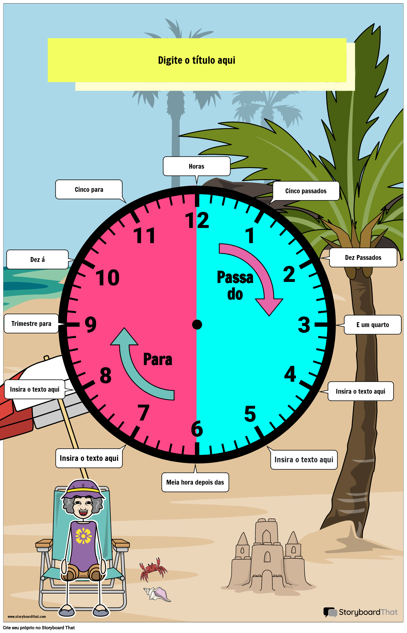 Póster Tema praia - Diga as horas