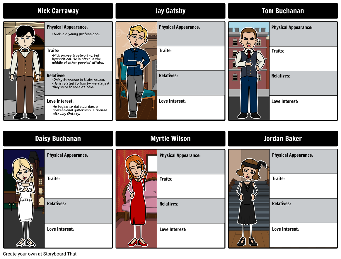 The Great Gatsby Chapter 1 Character Report Cards Printable Form 