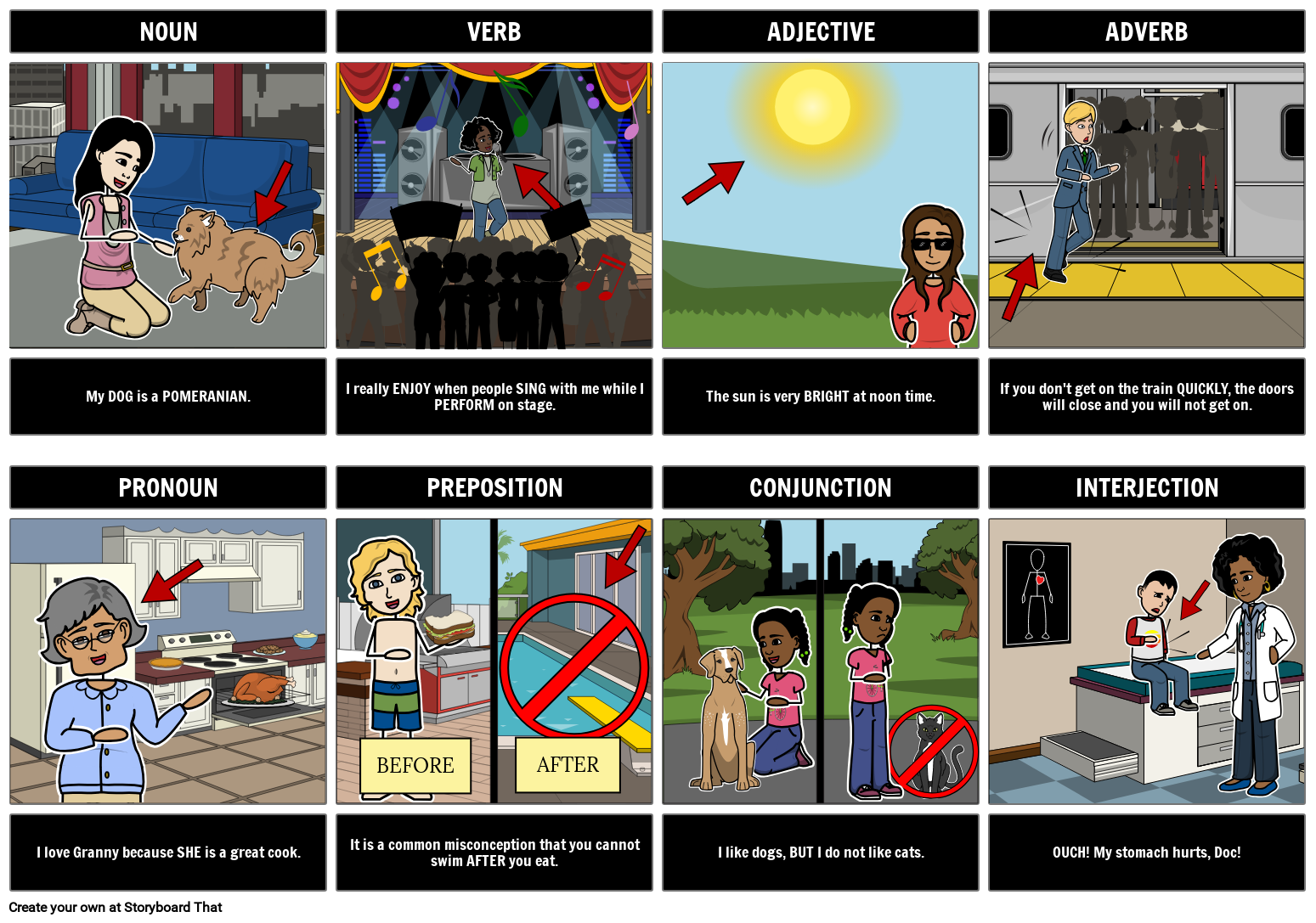 8 Parts Of Speech Examples Parts Of Speech Activities