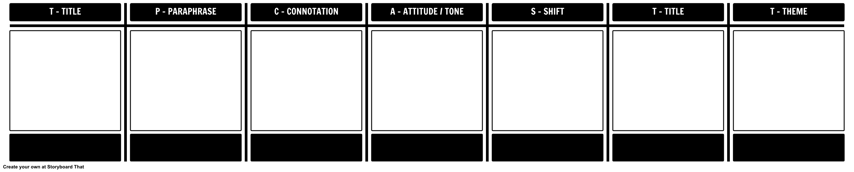 TPCASTT Analysis Template with 7 Boxes