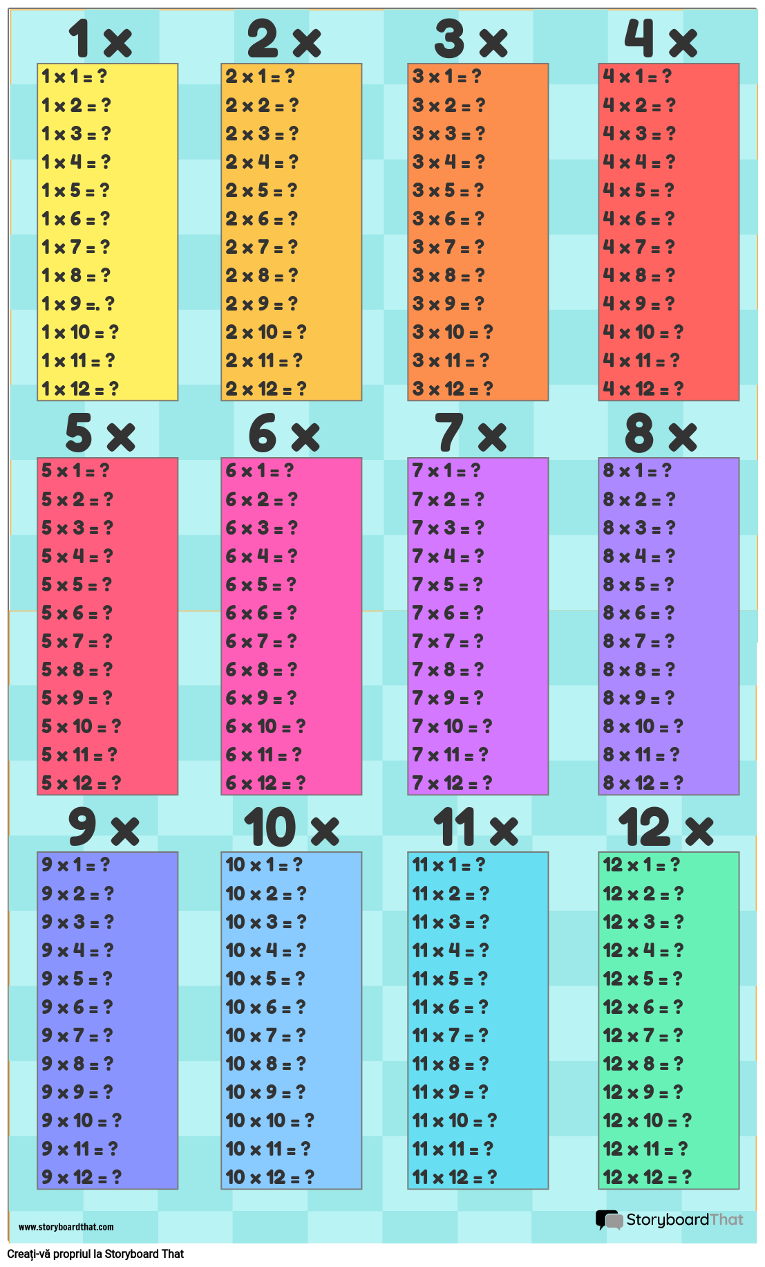 Model de Tabel de Multiplicare 2