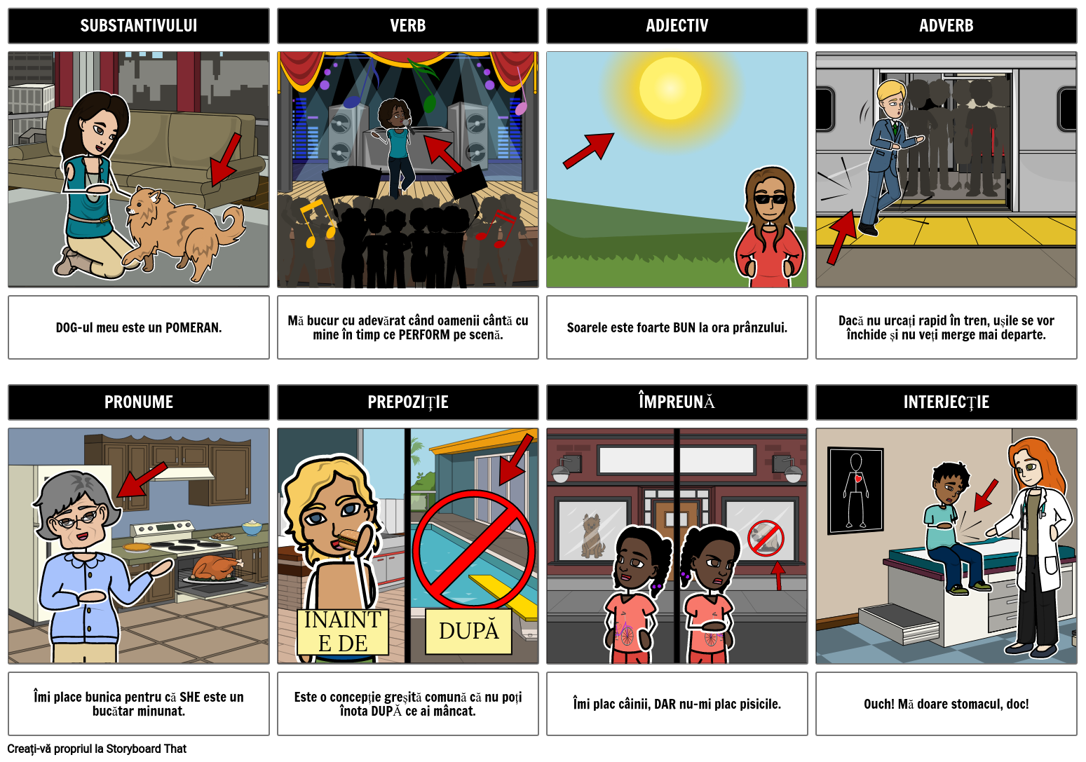 Exemple de Părți de Vorbire — Activități de Părți de Vorbire și Planuri de Lecție | StoryboardThat