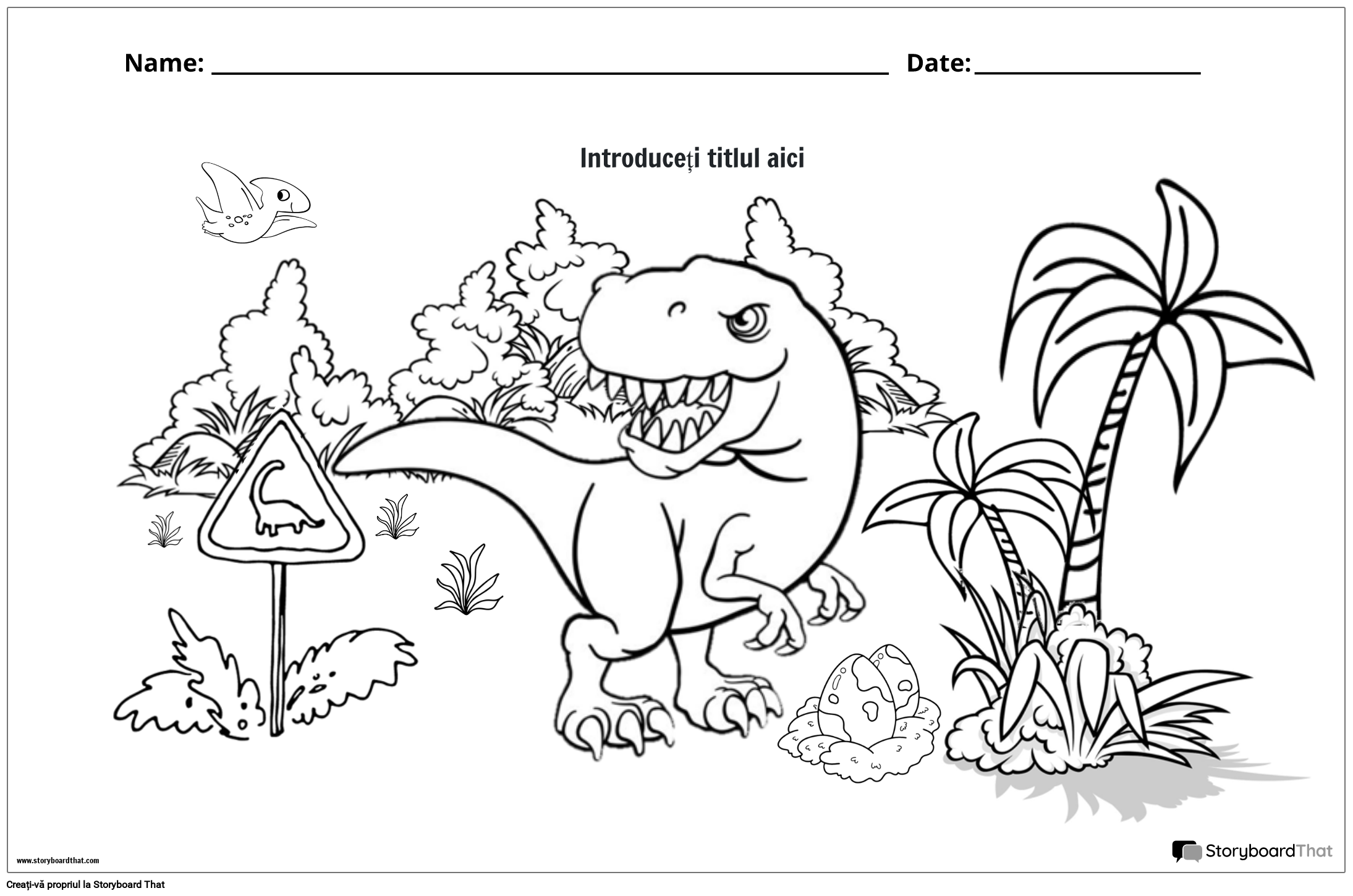 Pagina de Colorat cu Tematică de Dinozaur