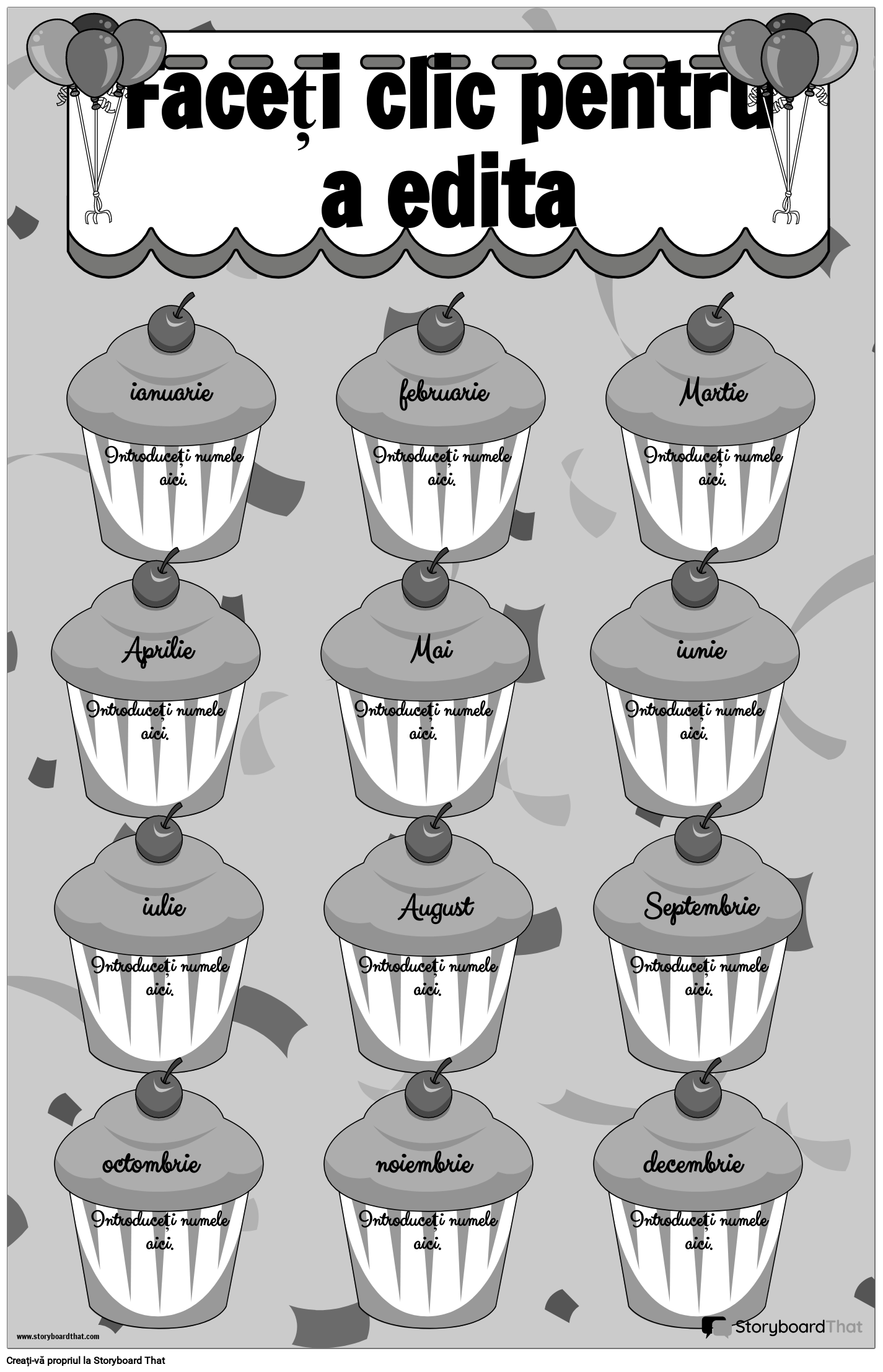 Poster de Ziua de Nastere cu Tematica Cupcakes Alb/negru