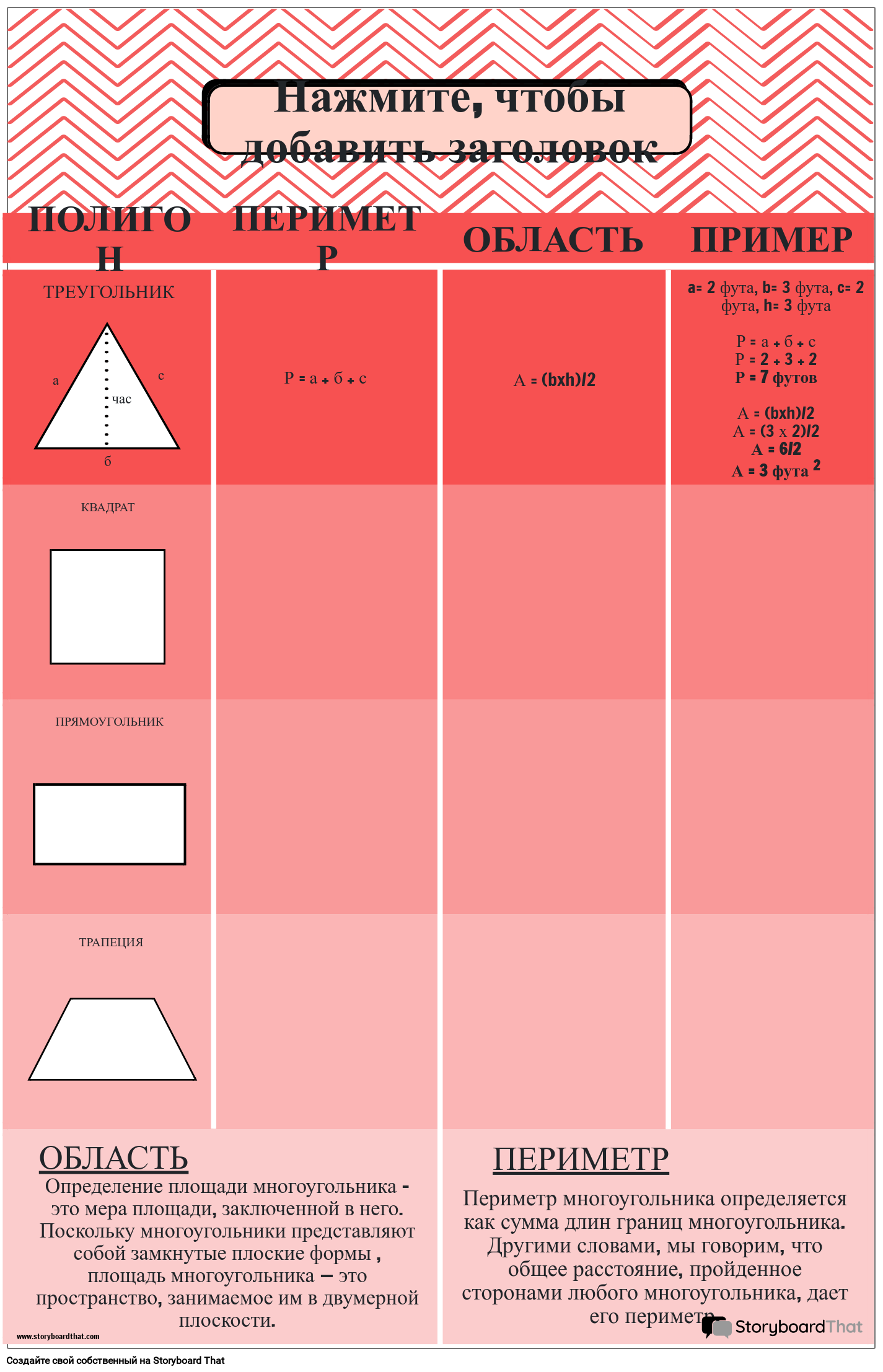 Розовый тематический плакат «Площадь и периметр»