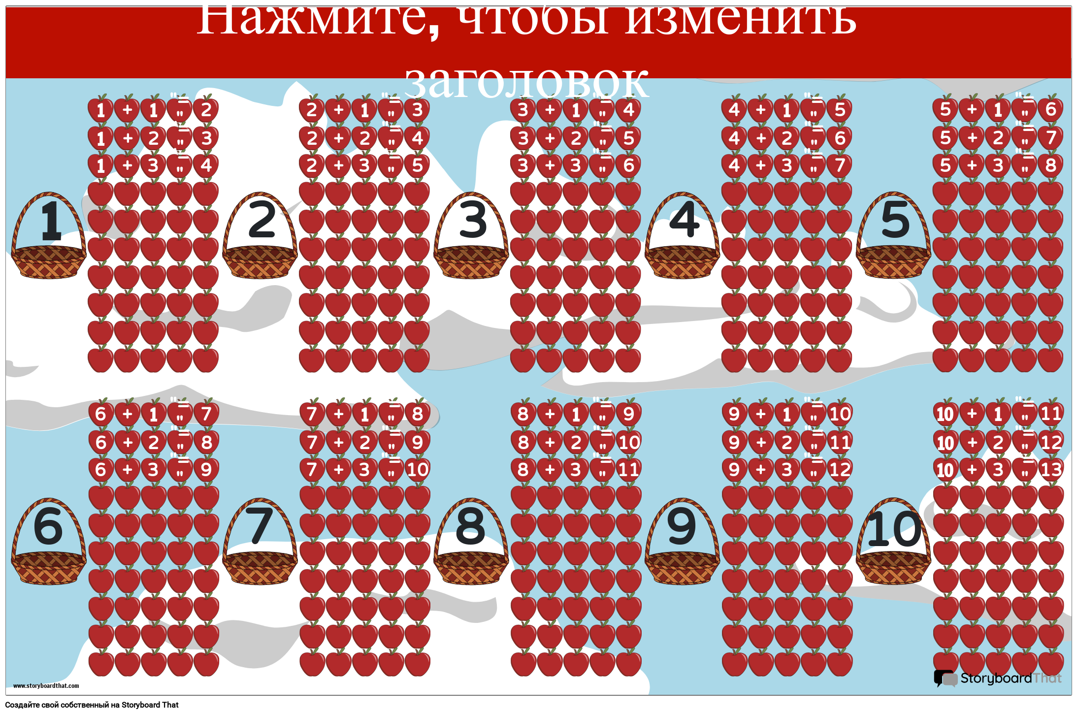Плакат с Таблицами Сложения на Тему Яблок