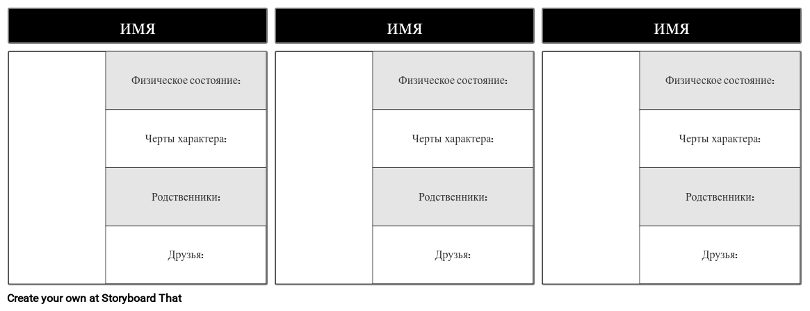 Карта Персонажей 4 Поля Заполнены