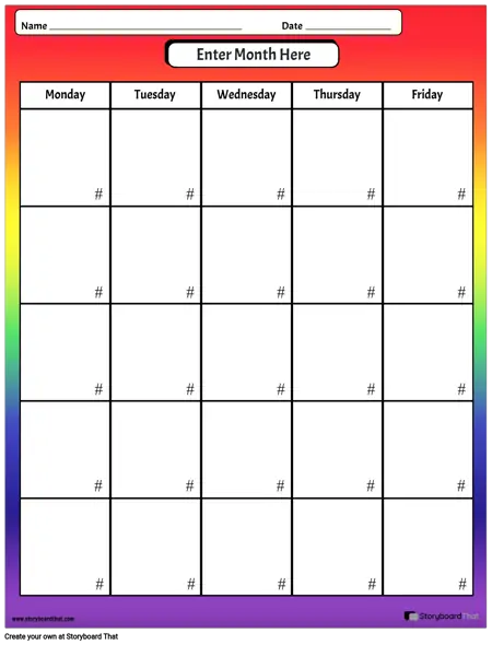 Kalendár Pracovný List Rainbow