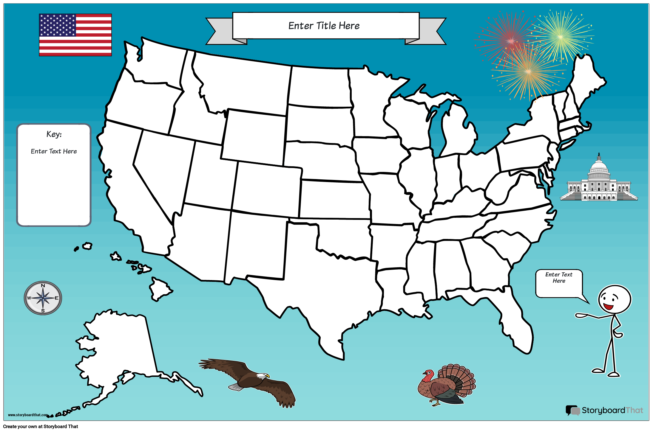 Plagát na Mape 21 Farebná Krajina-USA